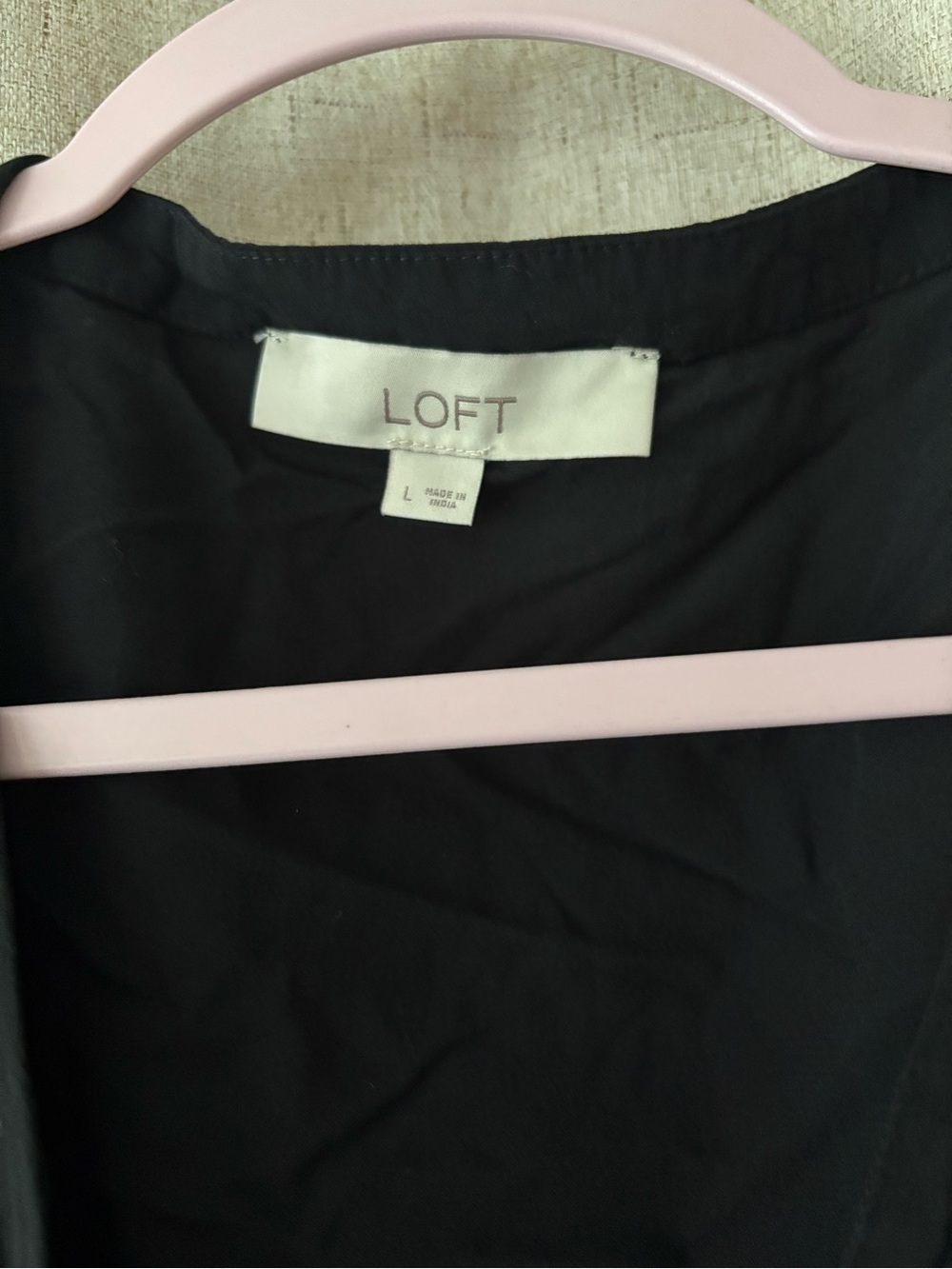 LOFT Black Wrap Blouse with Tie Waist and Puff Sleeves - Picture 4 of 6